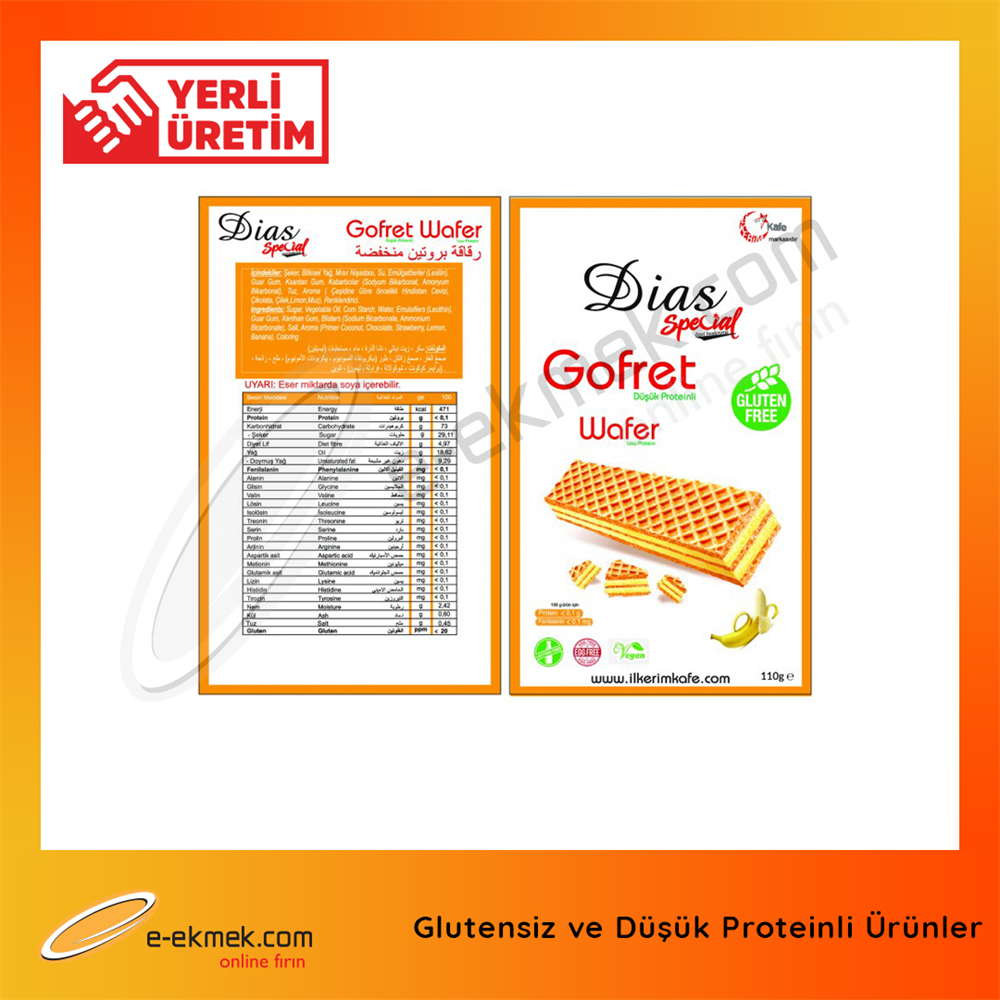 Dias Special Glutensiz Düsük Proteinli Çilek Aromali Gofret 110 gr